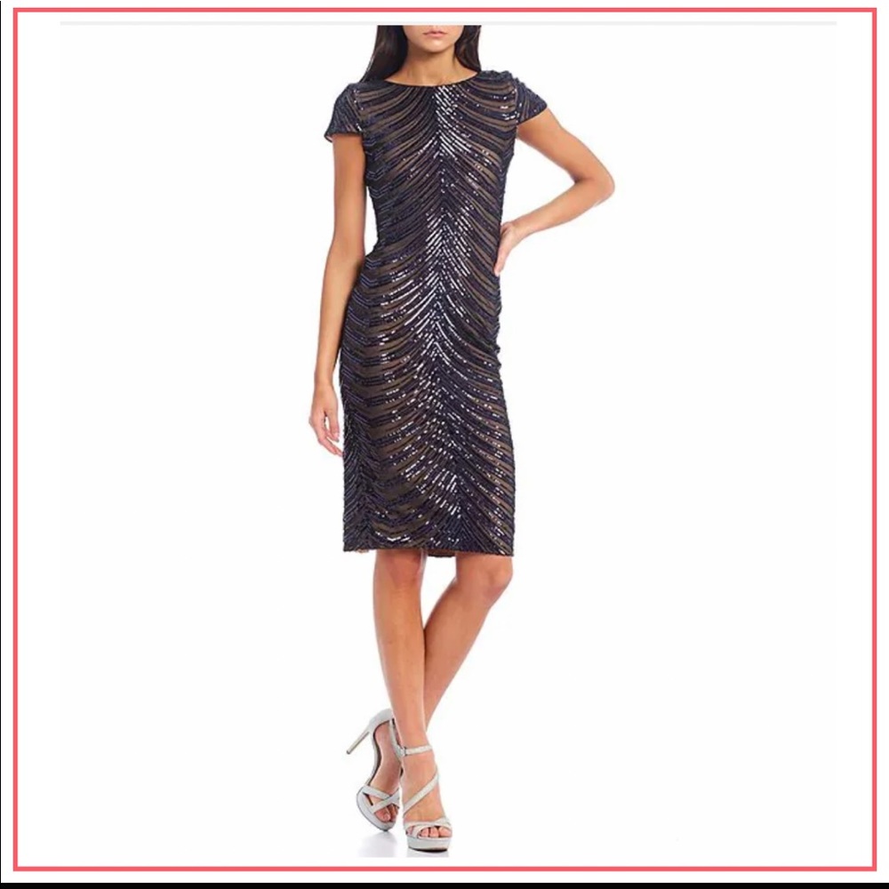 Dress the Population Sequin Midi Dress in Black and Silver